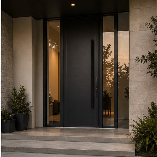 Modern graphite entrance door with sidelights