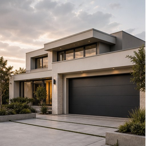 Graphite garage door on a modern facade